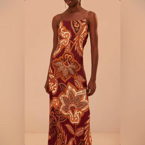 Farm Rio Burgundy Leopard Paisley Maxi Slip Dress - Picture 5 of 8